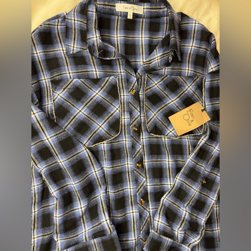 Eden & Olivia Black and Blue Plaid Shirt